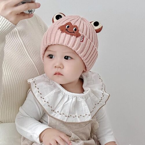 婴幼儿韩版针织青蛙毛线帽秋冬季