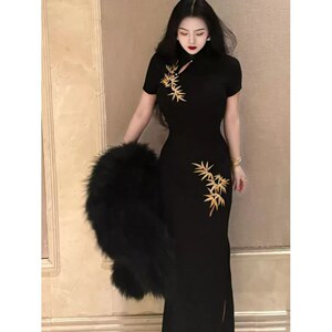 Retro Cheongsam Chinese Qipao Dress旗袍原创自制夏季新款高级