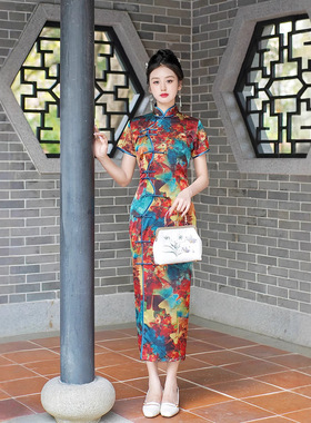 cheongsam qipao dress chipao2025春夏新款修身显瘦绸缎旗袍