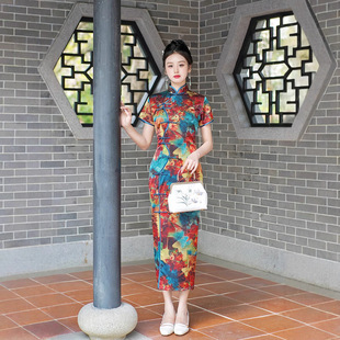 cheongsam qipao dress chipao2025春夏新款修身显瘦绸缎旗袍