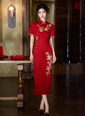 cheongsam chinese traditional qipao dress旗袍红色旗袍女高级