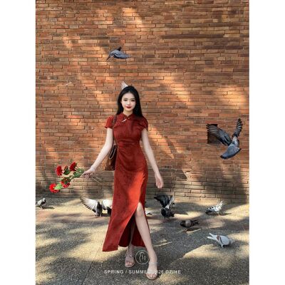 旗袍女qipao cheongsam chinese traditional  dress chipao赤裙