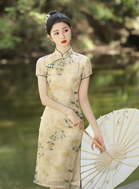 women qipao chinese dress cheongsam chipao黄色改良旗袍新款