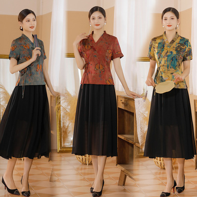 Womens cheongsam tops chipao qipao新款女上衣短款改良绸缎半身