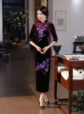 优雅国风长旗袍cheongsam qipao chinese style party dress