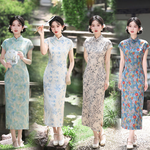 Qipao Cheongsam Chinese Dress Chipao vestidos 新款天丝麻旗袍
