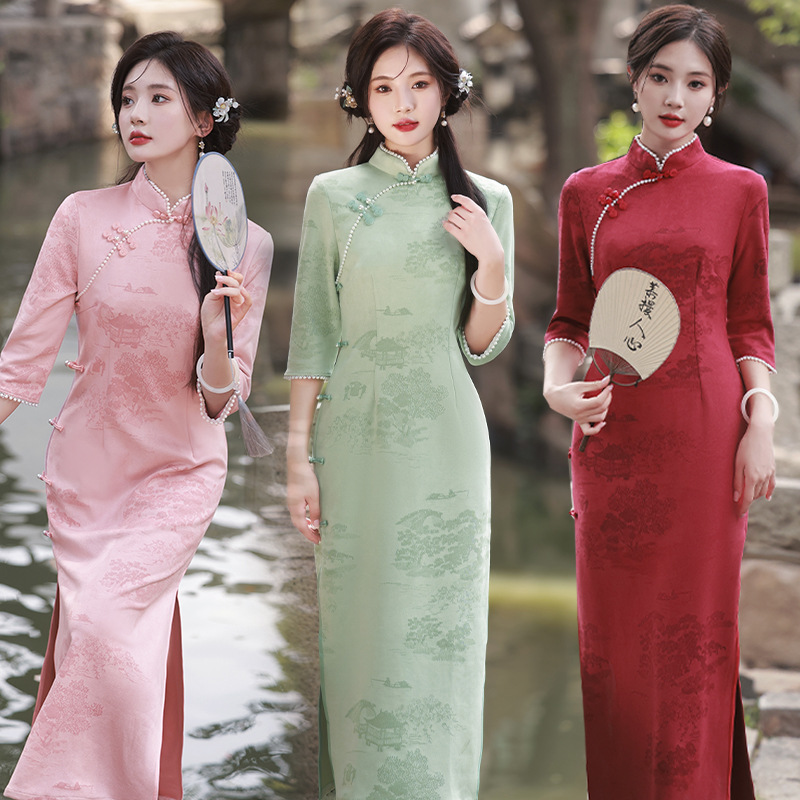 cheongsam chinese traditional dress qipao旗袍新款温婉优雅
