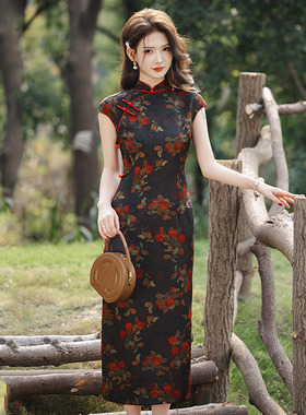 cheongsam chinese traditional qipao dress旗袍柿柿如意黑色