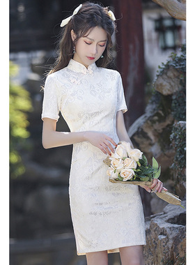 Retro Cheongsam Chinese Qipao Dress旗袍小个子白色复古改良