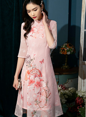 Cheongsam Chinese Qipao Dress旗袍奥黛改良旗袍中长款旗袍2025