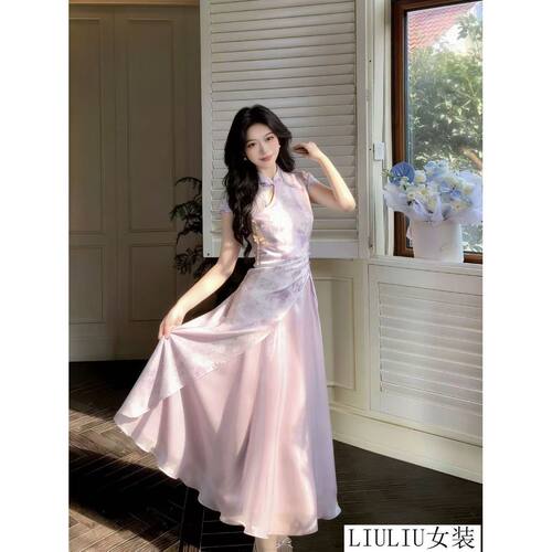 cheongsam qipao chinese dress chipao新中式改良国风暗纹旗袍