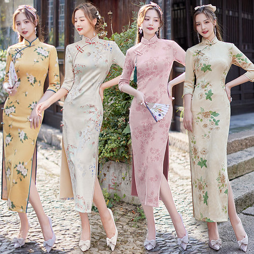 Chinese Cheongsam Dress Chipao traditional Qipao旗袍裙麂皮绒