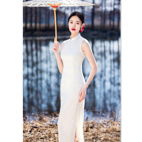 旗袍qipao cheongsam chinese traditional  dress chipao纯白色