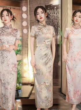 chinese style dress qipao women elegant cheongsams satin