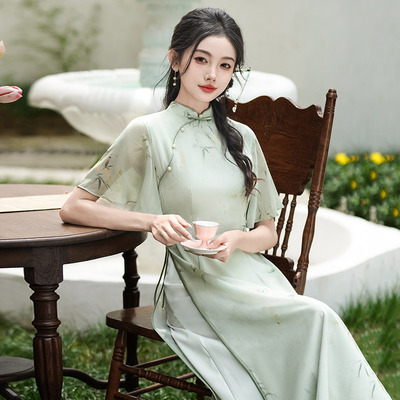 旗袍女qipao cheongsam chinese traditional  dress chipao绿色