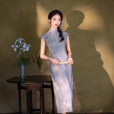 qipao chinese traditional dress cheongsam chipao2026新款蓝色