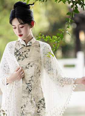 Chinese Long Cheongsam Dress Chipao Retro Qipao 水墨竹叶旗袍