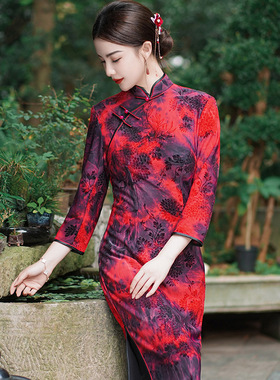 cheongsam qipao dress chipao2025秋冬新款改良绒旗袍国风大