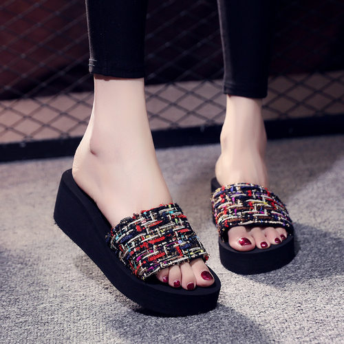 sandals women slippers slides flip flops女款碎花带潮流一字拖