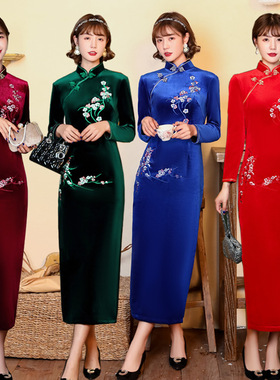 Cheongsam Long Qipao Dress Chipao2025秋冬新款旗袍长款立领