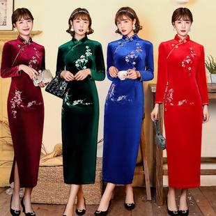 Cheongsam Long Qipao Dress Chipao2025秋冬新款旗袍长款立领