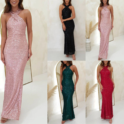 fashion women dress stylish dresses vestidos欧美时尚多色挂脖
