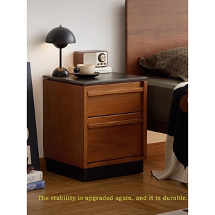 复古实木床头柜抽屉储物家用简约卧室收纳柜中古风骨骼线床边小柜