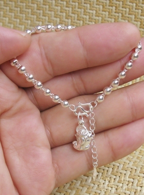 貔貅小圆珠纯银手链女999足银手链银珠子白银佛珠手链银饰品首饰