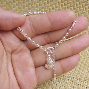 貔貅小圆珠纯银手链女999足银手链银珠子白银佛珠手链银饰品首饰