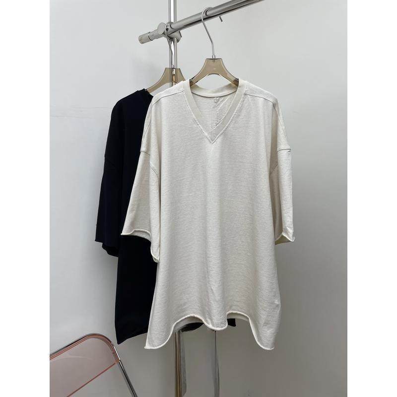 美式慵懒风V领七分袖松弛感不规则卷边针织T恤,女装/女士精品,T恤,淘宝优惠券,粉丝福利购,淘宝优惠卷