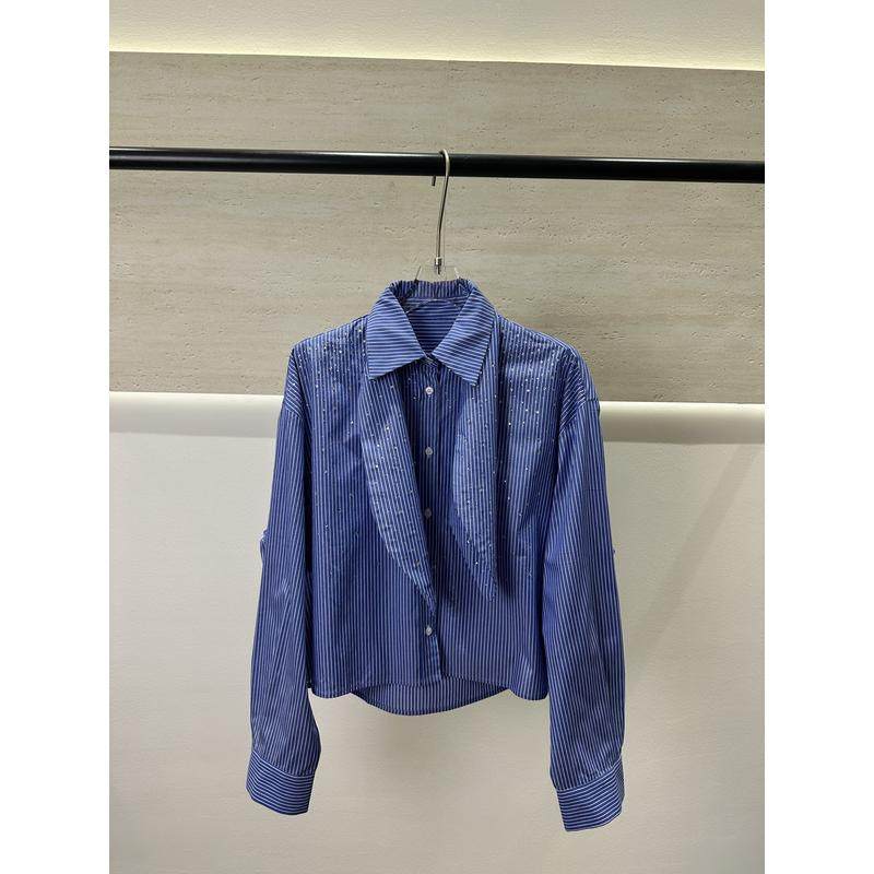 精致感清爽蓝白条纹烫钻假两件翻领衬衫,女装/女士精品,衬衫,淘宝优惠券,粉丝福利购,淘宝优惠卷