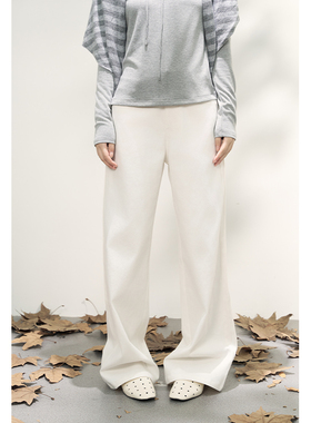 AXIA早秋直筒宽松休闲长裤女韩系复古显瘦白色高腰阔腿微喇叭裤子