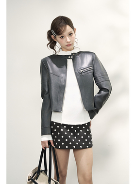 AXIA复古机车风pu皮衣短外套女2025年新款秋季长袖上衣拉链夹克