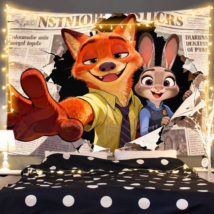 卡通动漫疯狂动物城床头背景布朱迪尼克挂布宿舍房间卧室装饰墙布