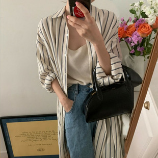 条纹衬衫女春夏宽松大码oversize超长款海边氛围感防晒外穿连衣裙