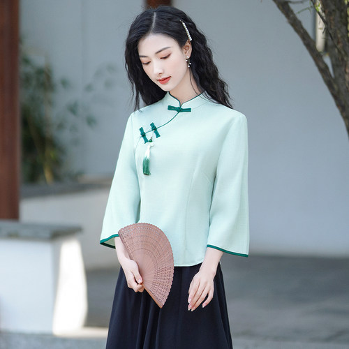棉麻复古风两件套汉服旗袍上衣