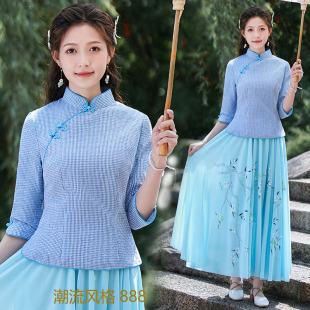 夏季 妈妈装 中国风复古改良版 上衣民国式 汉服女 祺袍两件套唐装 新款