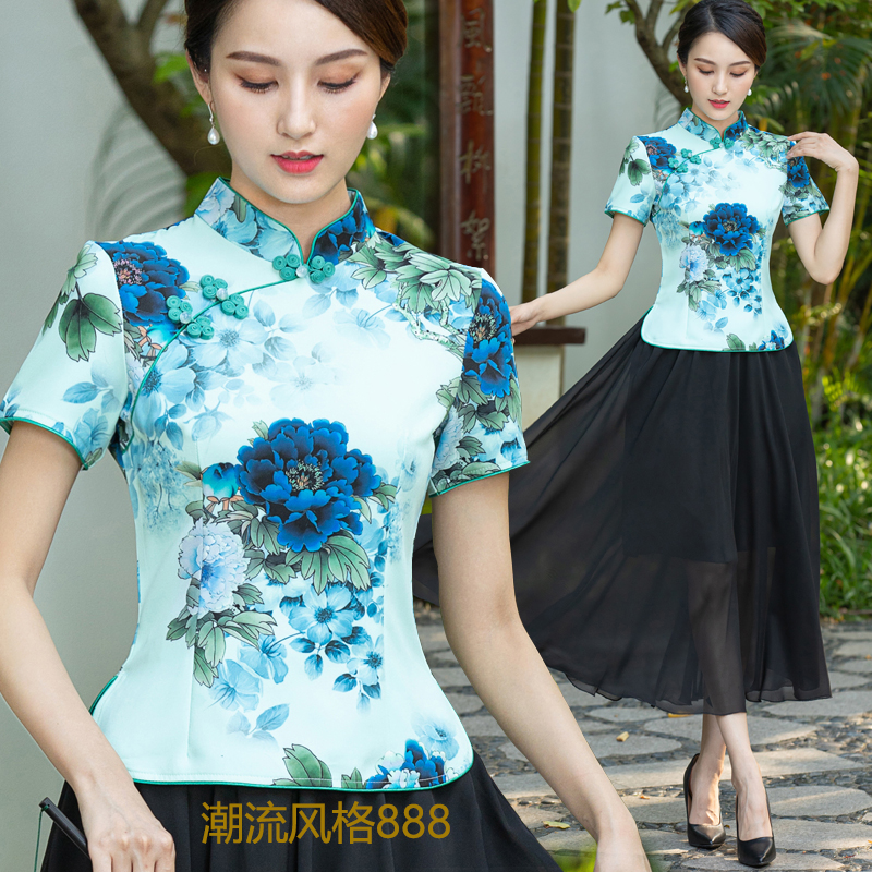 锦棉2024印花改良祺袍上衣