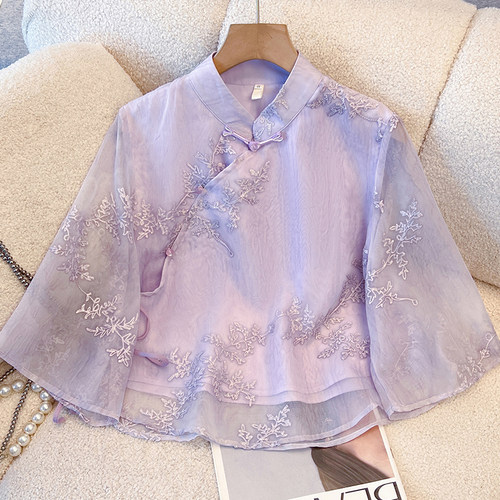 古茶服古风紫色刺绣汉服套装
