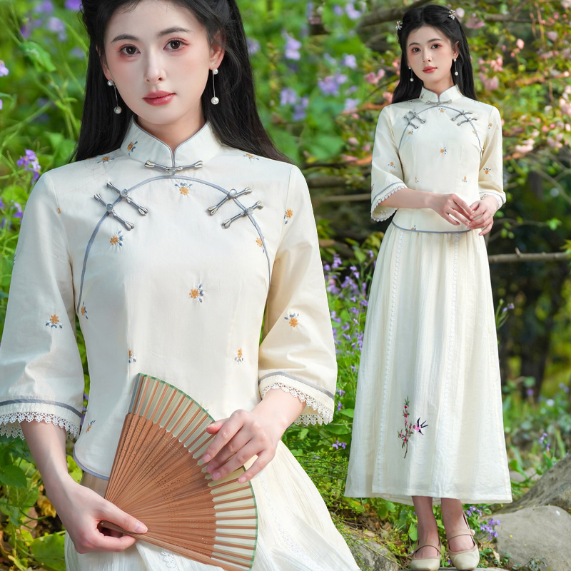 改良中国风旗袍两件套装上衣