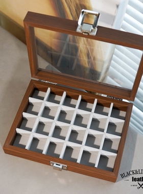 24格黑胡桃色小号带盖珠宝箱戒指耳环首饰收纳盒珠宝店展示陈列盒