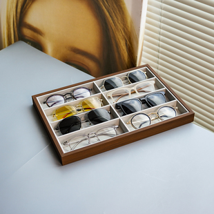 眼镜收纳盘 墨镜太阳镜展示盘销售盘看货托盘摆摊 黑胡桃木纹8只装