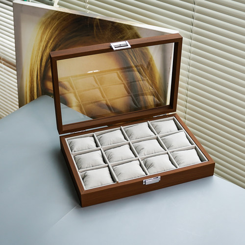 12位黑胡桃纹理手表收纳盒