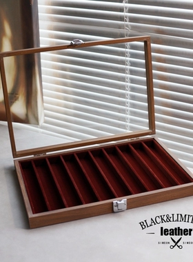 胡桃木纹10格项链收纳盒带盖玻璃防尘手链毛衣链粗颈链首饰收纳盒