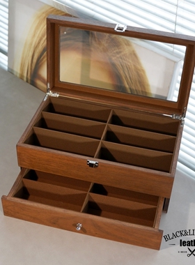 12位黑胡桃木眼镜墨镜首饰收纳盒双层大容量高档精致太阳镜展示盒