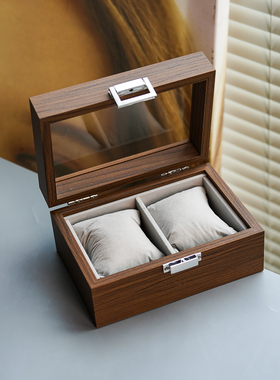 黑胡桃木纹软枕 2位手表收纳盒家用腕表放置盒高级收藏展示箱防尘