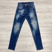 针缝弹力长裤 男深蓝色破洞补丁修身 子男 潮牌d2牛仔裤 雅痞欧美新款