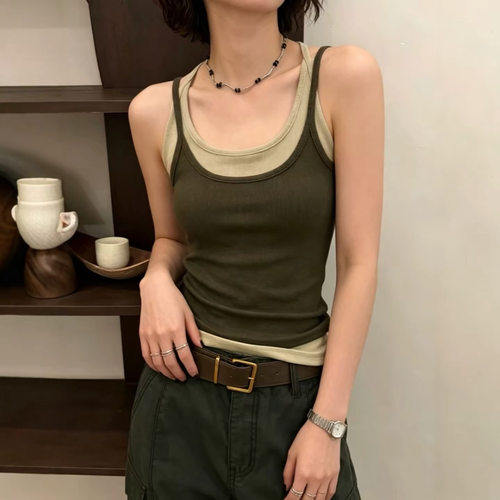 2026撞色设计感假两件吊带背心女早秋内搭外穿修身显瘦上衣8807