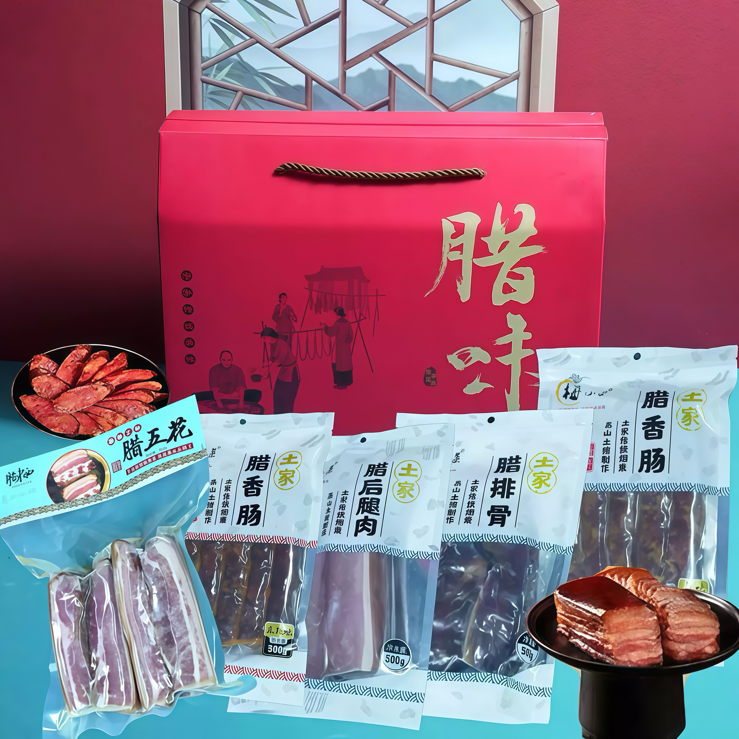 湖北特产恩施高山腊货土家腊肉麻辣原味烟熏香肠五花后腿肉排骨