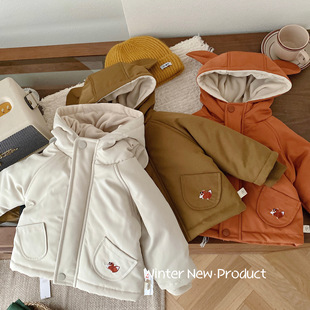 外套男童冬装 宝宝夹棉保暖棉服韩版 洋气童装 儿童连帽棉衣2025冬款